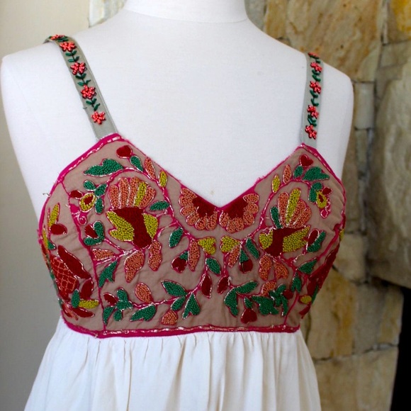Anthro Zehavale Silk Blend Babydoll Floral Embroidered Beaded Sundress Dress - Picture 4 of 7